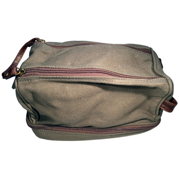 Toiletry Bag Moss Canvas Leather